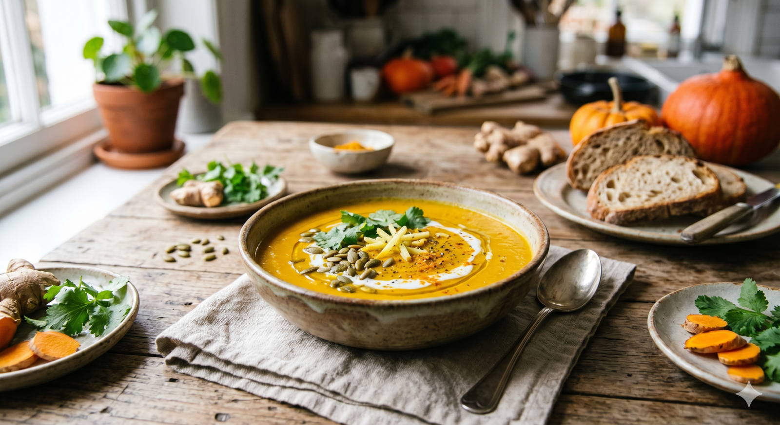 SOPA CREME DE ABÓBORA COM GENGIBRE E CÚRCUMA