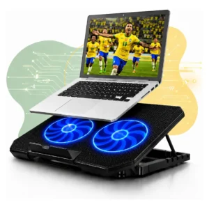 Suporte Notebook Base Led Refrigerada Ventilação Silenciosa Cor Preto Led Azul Ajustável 2 Cooler Ventoinha Até 17 Polegadas