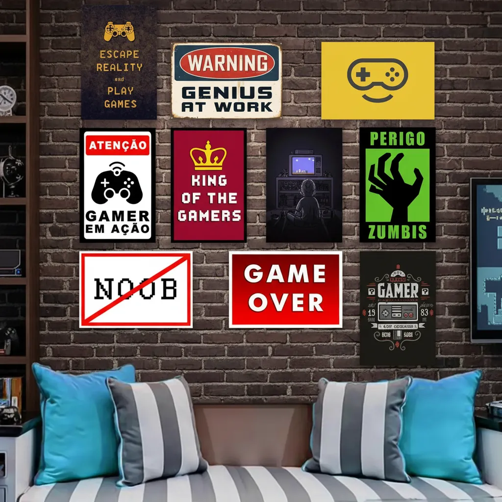 10 Placas Decorativas Quadros Gamer Nerd Geek Jogos Quarto
