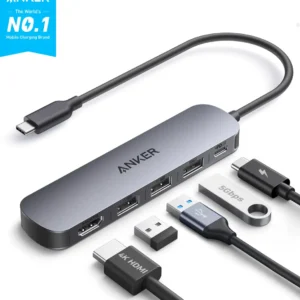 Hub USB C 5 portas em 1 Anker Dock Station Adaptador HDMI 4K, USB 3.0 5Gbps, Power Delivery 90W, Compatível com Thunderbolt para MacBook Pro/Air, Notebooks Windows