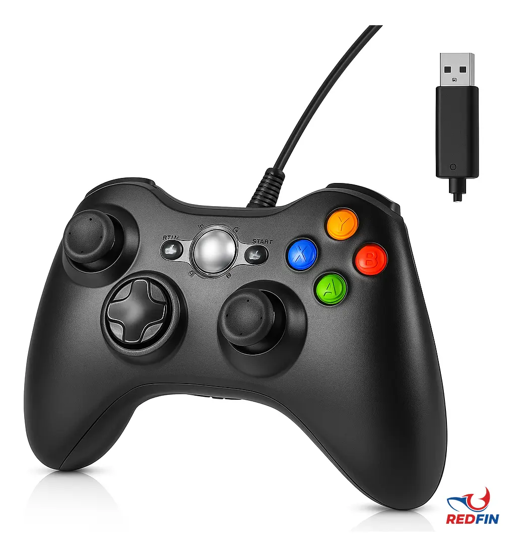 Controle Para Xbox 360 Com Fio USB e PC Preto Vibração Console Joystick Manete Gamepass Steam Tv Pc Android Pc Controle Pc Gamer - Redfin