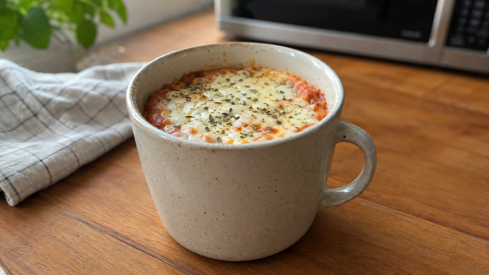 Pizza de Caneca no Micro-ondas: Massa Rápida e Recheio Cremoso